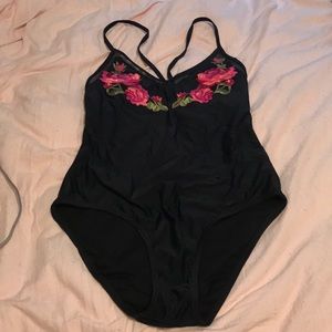 Black floral one piece swimsuit